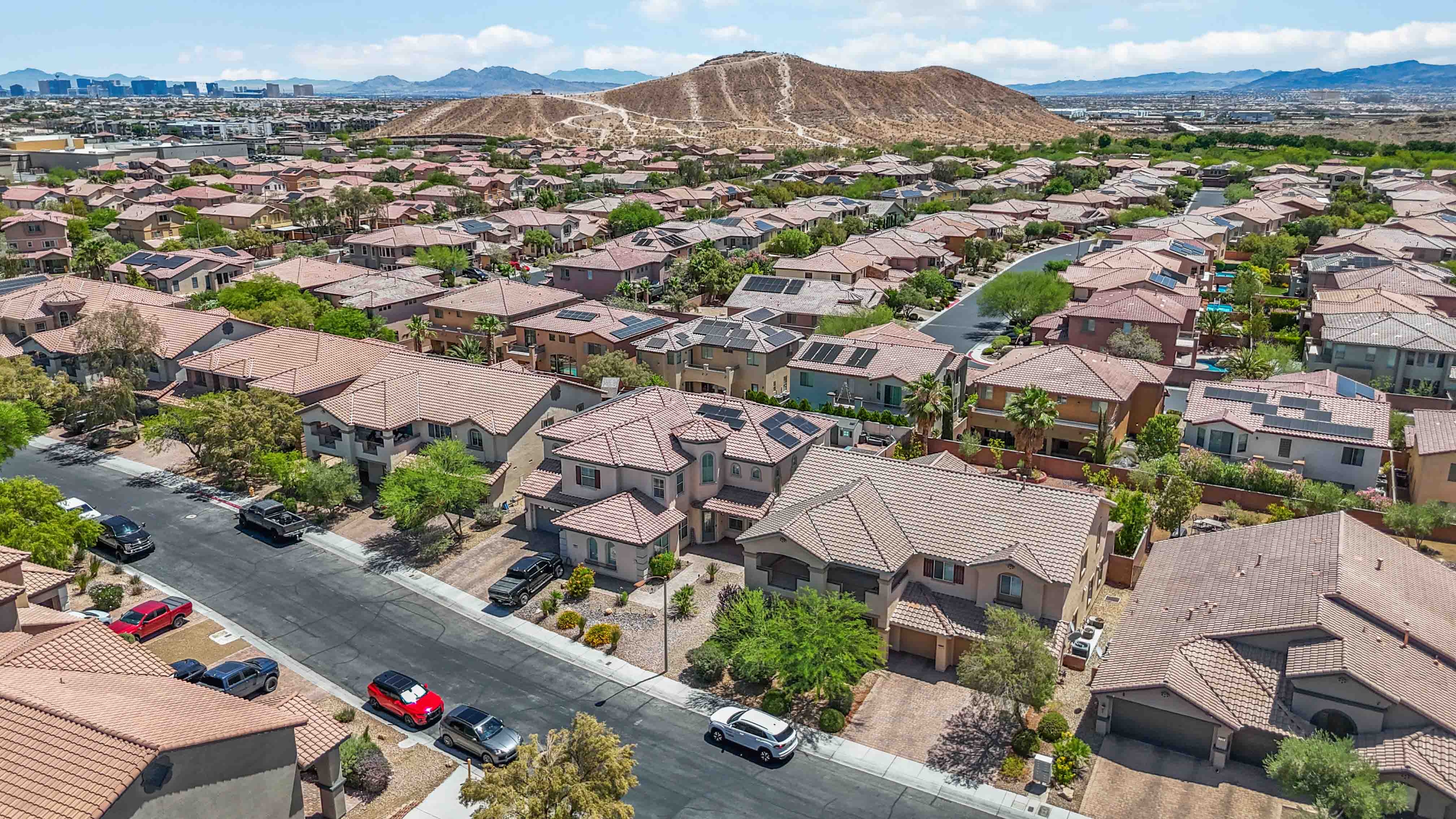 High aerial neighborhood overview surrounding 9564 Trattoria Street