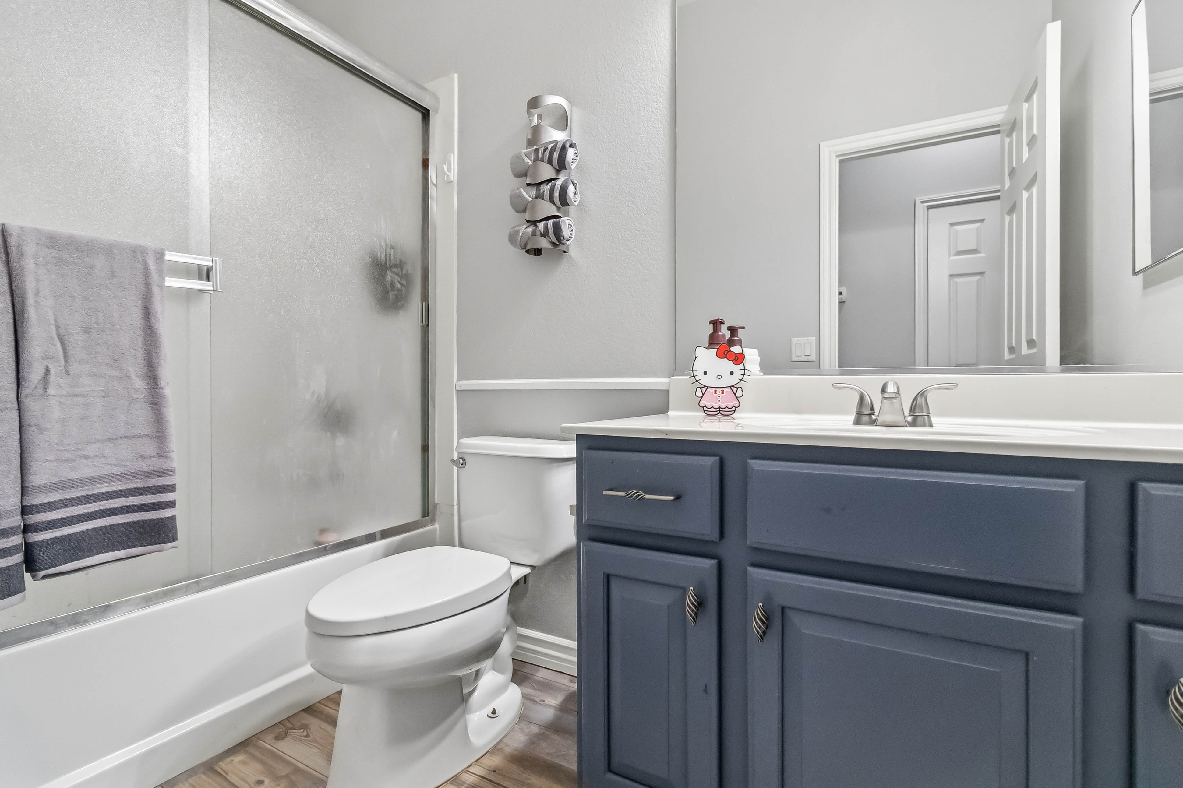 Secondary bathroom at 9564 Trattoria Street with tub shower combo and vanity